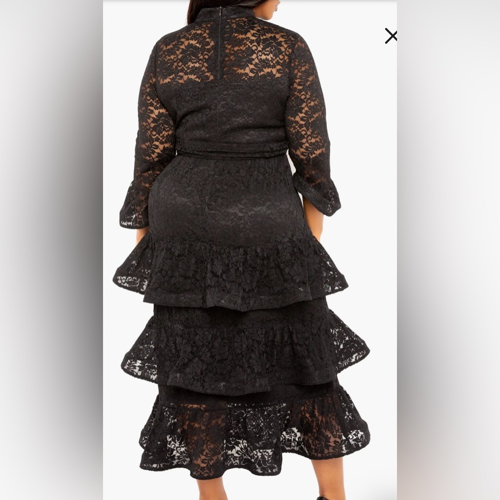 Black Tiered Ruffled Bell Sleeve Midi Gown